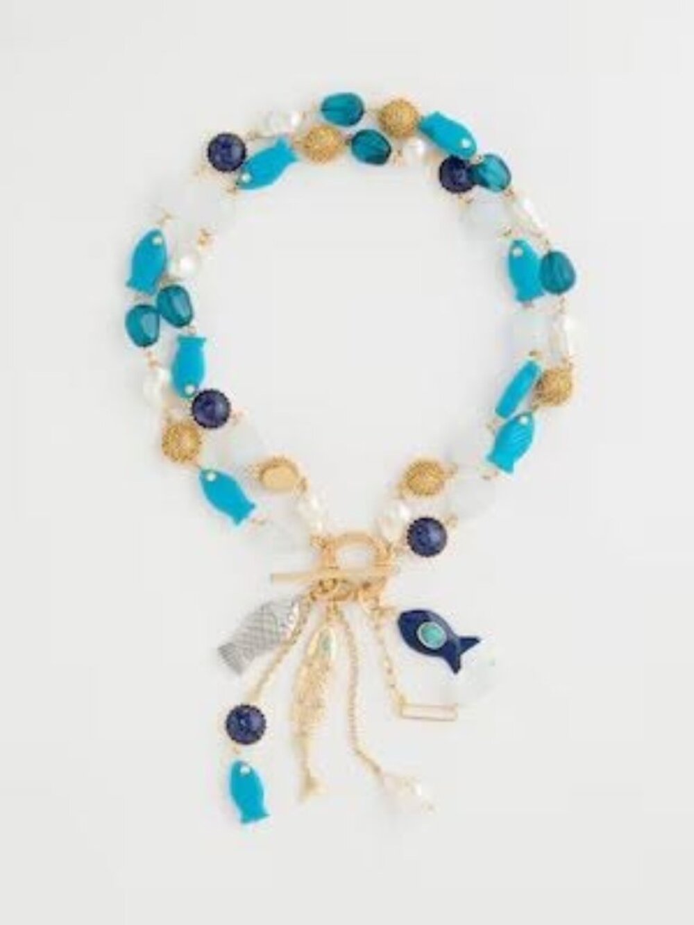 NWT CHICO'S Convertible Turquoise Fish Charm Necklace.